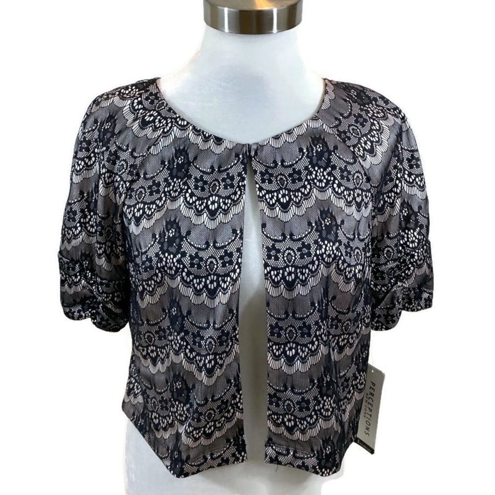 NWT Perceptions NY Black Lace Overlay Bolero 8‎